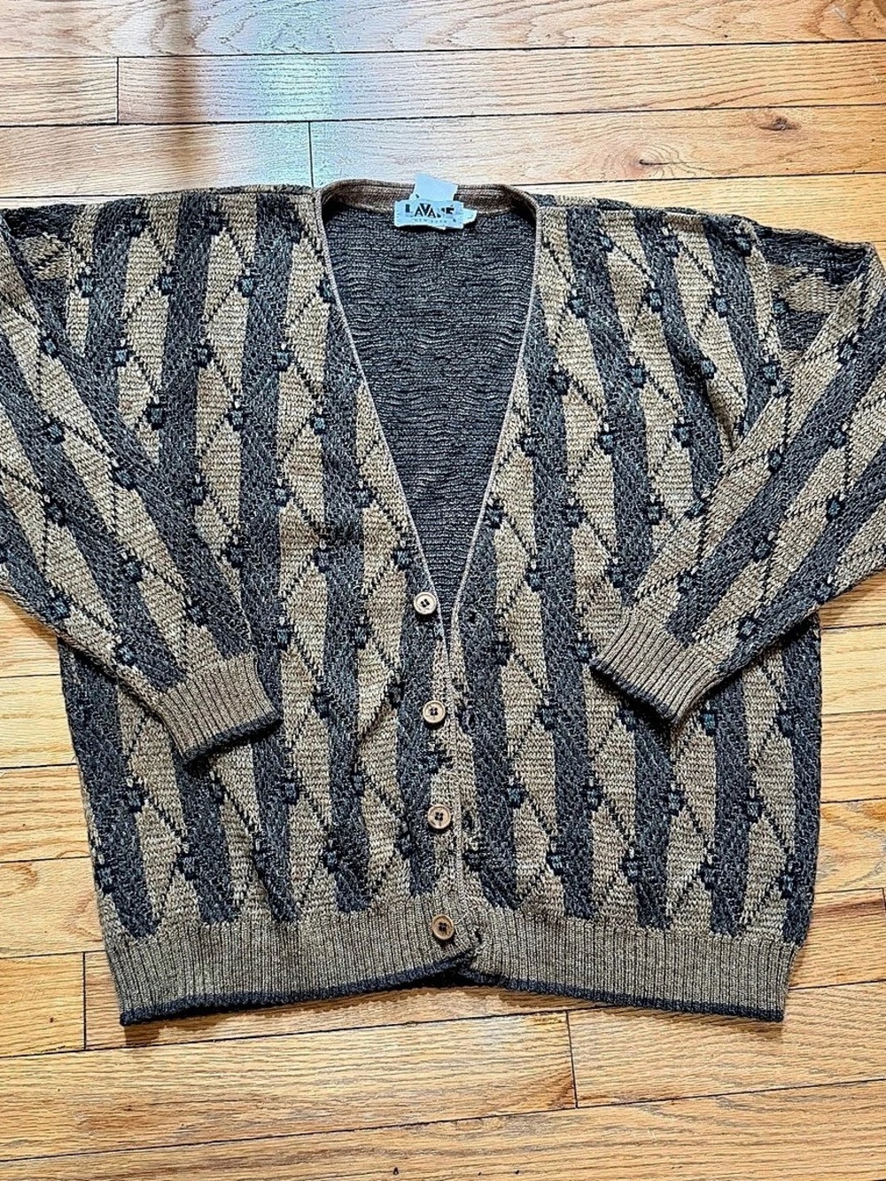 Vintage Geometric Cardigan in Brown & Black Size Large